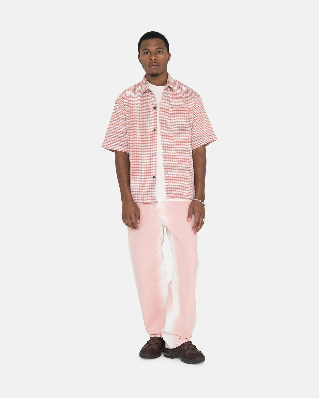 πουκαμισα Stussy Wrinkly Gingham Ss ροζ | 421-QMBRDT