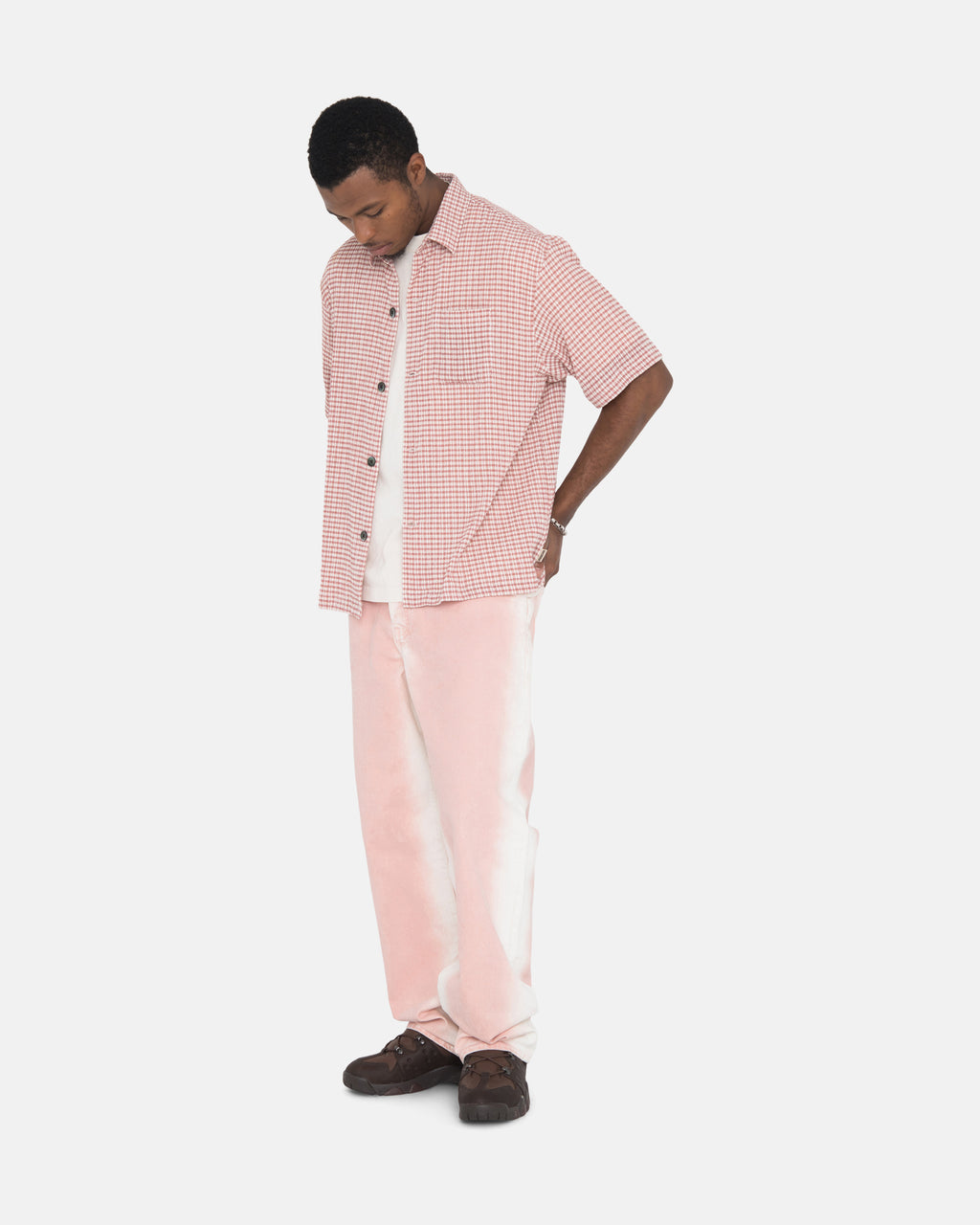 πουκαμισα Stussy Wrinkly Gingham Ss ροζ | 421-QMBRDT