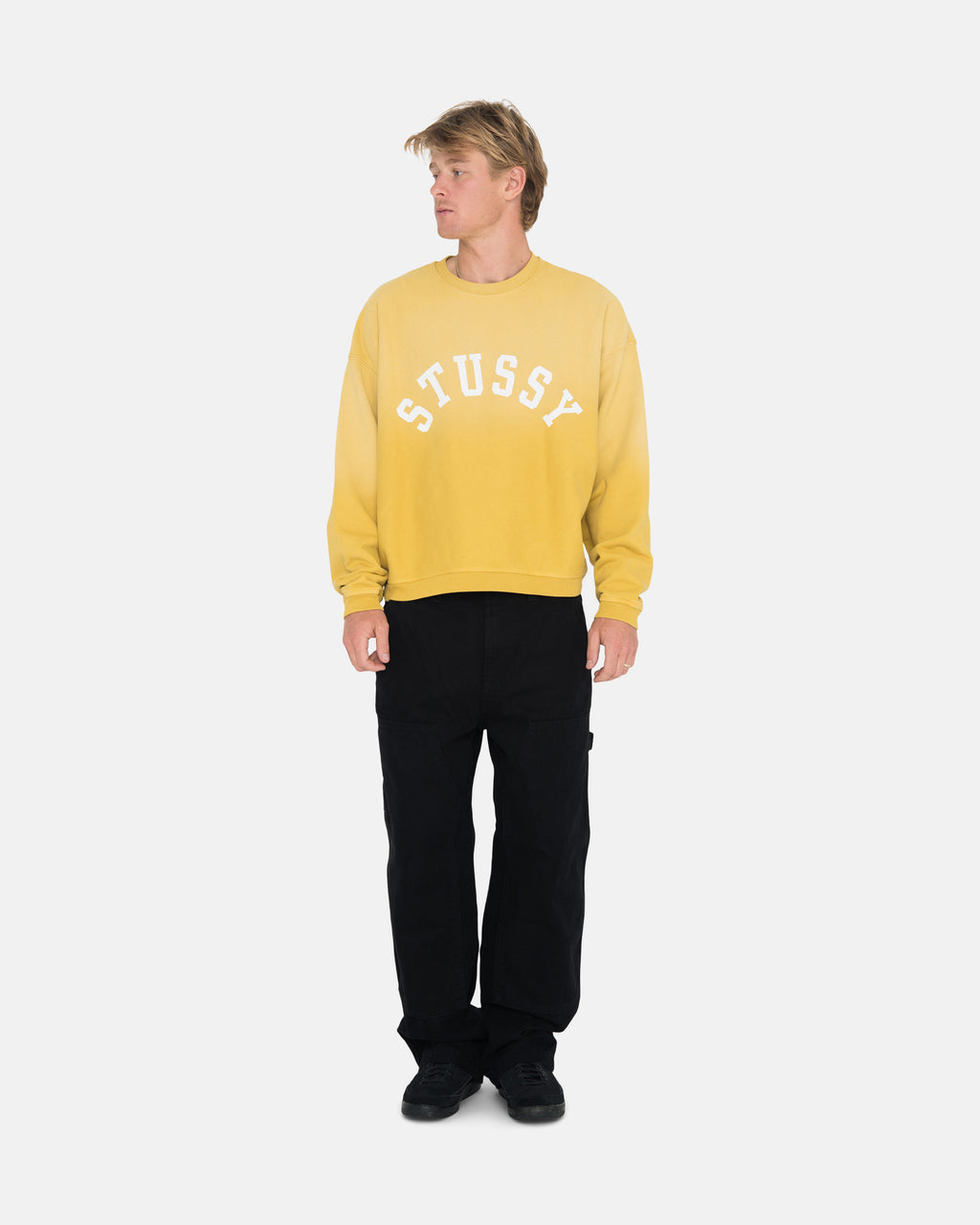 σορτσ Stussy Sun Faded Oversized Crew κίτρινα | 703-CJXAON