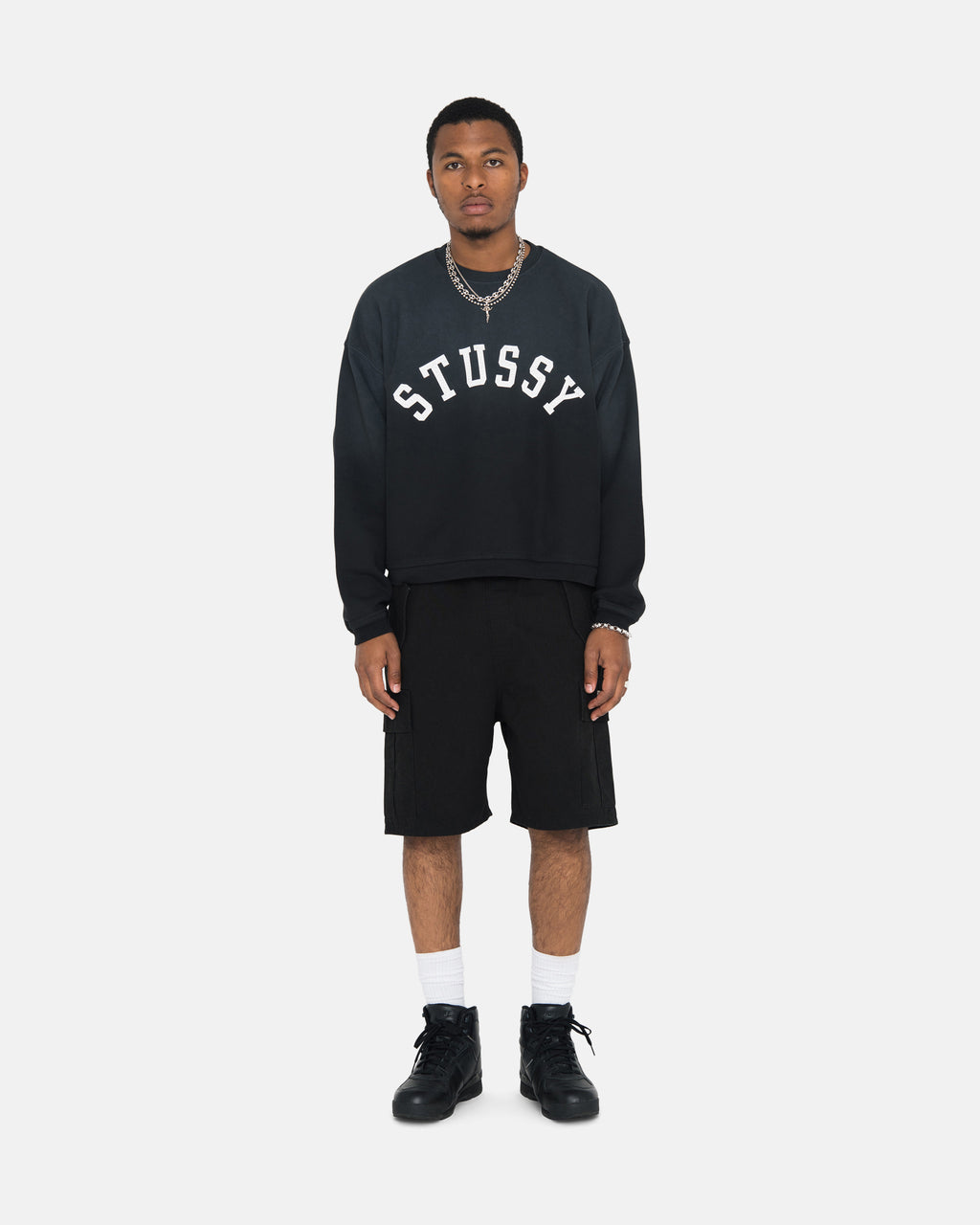 σορτσ Stussy Sun Faded Oversized Crew μαυρα | 162-MUQNCV