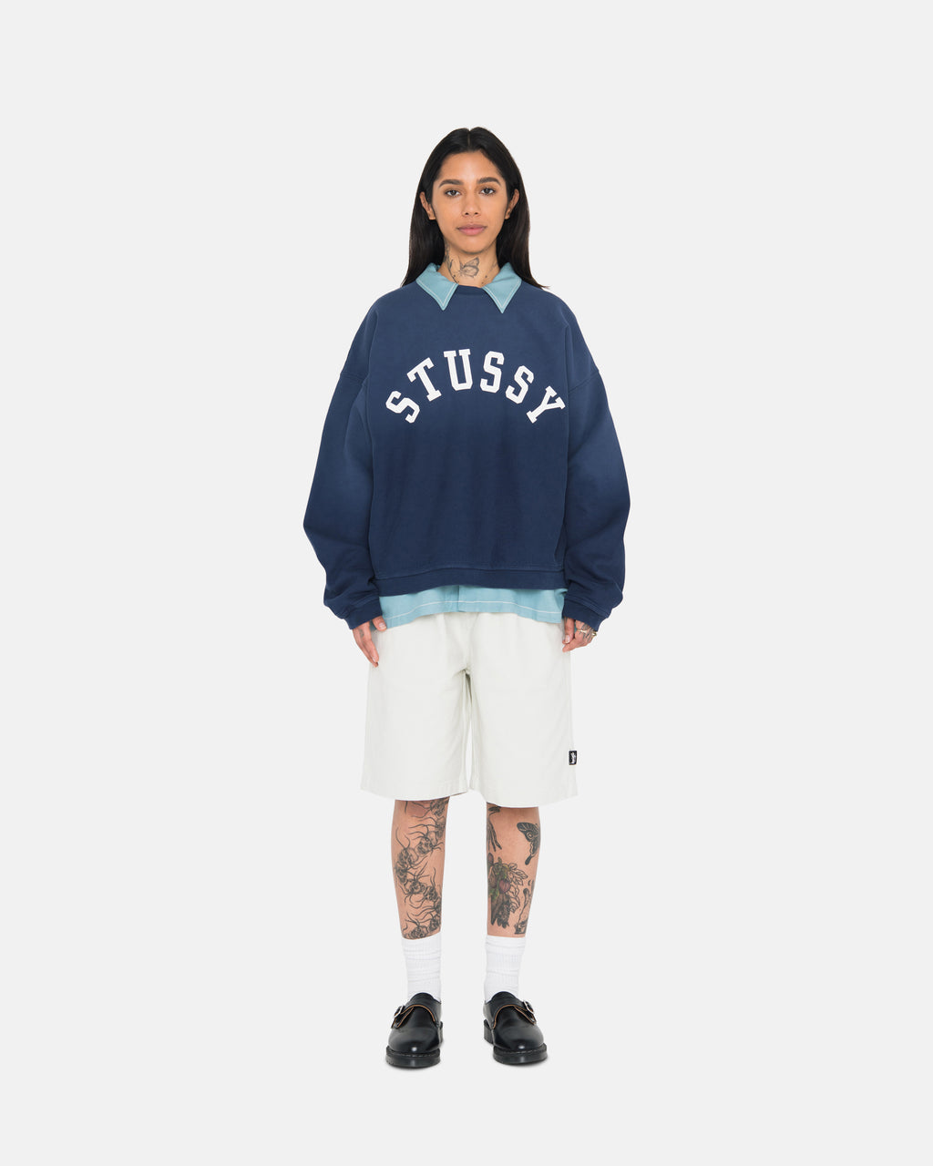 σορτσ Stussy Sun Faded Oversized Crew σκουρο μπλε | 752-NHDZTR