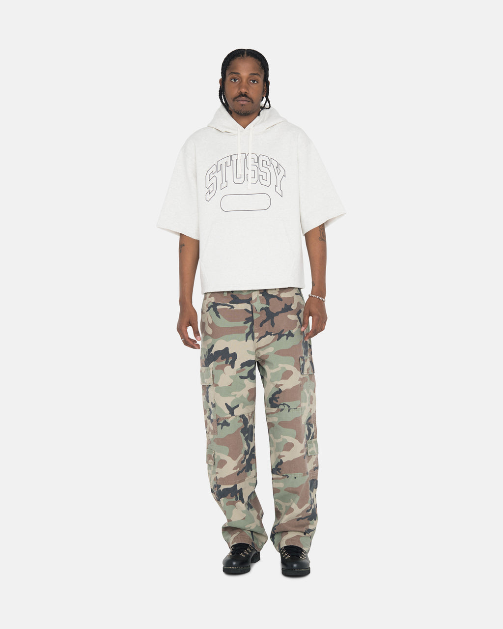 φουτερ με κουκουλα Stussy Ss Boxy Cropped γκρι | 428-SJGYEK