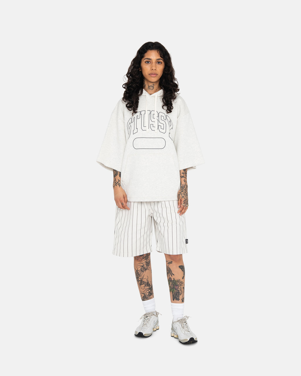 φουτερ με κουκουλα Stussy Ss Boxy Cropped γκρι | 428-SJGYEK