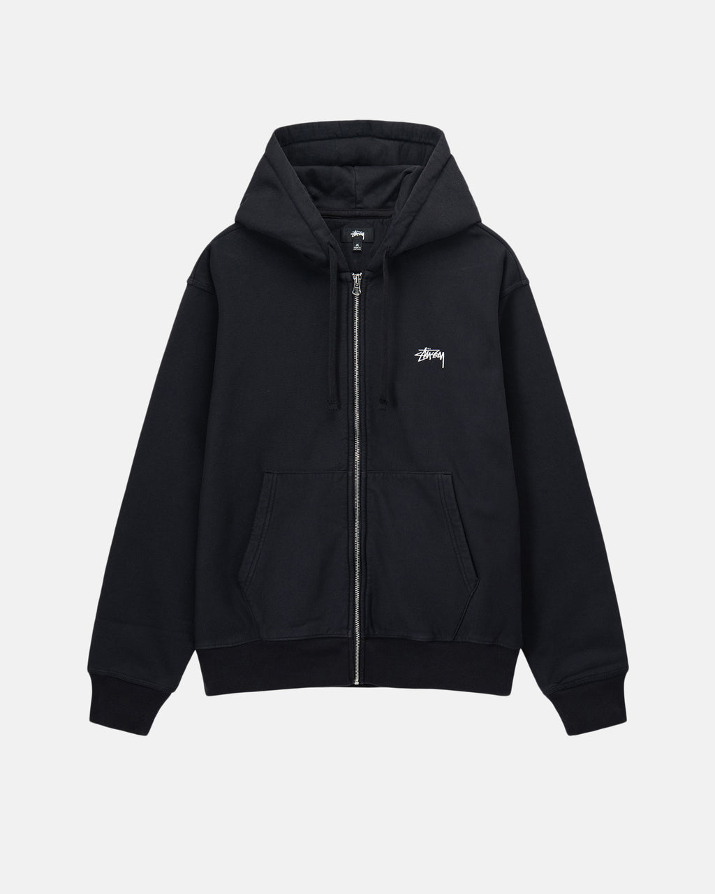 φουτερ με κουκουλα Stussy Stock Logo Zip μαυρα | 063-RCZAJK