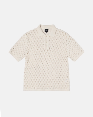 Πουλόβερ Stussy Big Mesh Polo ασπρα | 197-LNDOPK