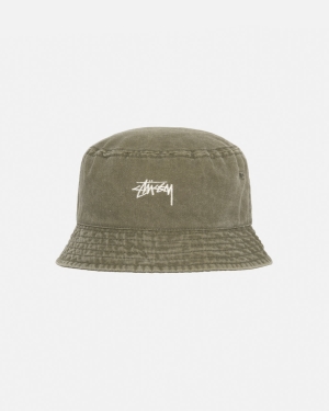 καπελα Stussy Washed Stock Bucket Ελιά | 316-SMVATB