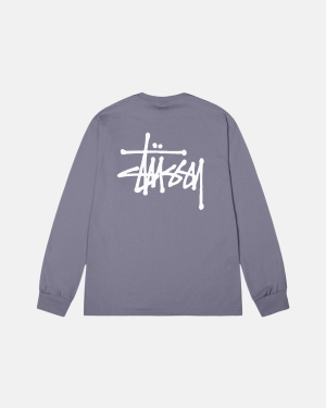 μπλουζακια για τρεξιμο Stussy Basic Ls μωβ | 463-WFLUHC