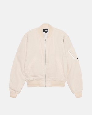 μπουφαν Stussy Linen Beach Bomber Μπεζ | 590-WNTMXH