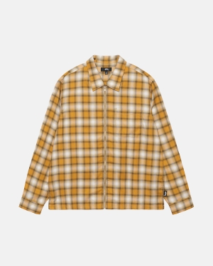 πουκαμισα Stussy Eddie Plaid Zip μουστάρδα | 498-RXOUDC