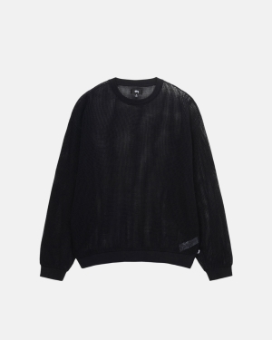 πουκαμισα Stussy βαμβακερα Mesh Ls Crew μαυρα | 472-RWLHCE