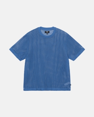 πουκαμισα Stussy βαμβακερα Mesh Ss Crew μπλε | 671-VBQAHG