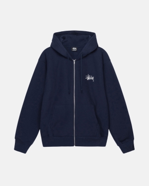 φουτερ με κουκουλα Stussy Basic Zip σκουρο μπλε | 926-NIACGX