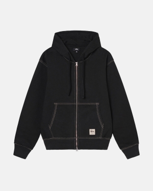 φουτερ με κουκουλα Stussy Double Face Label Zip μαυρα | 021-NRLCDG