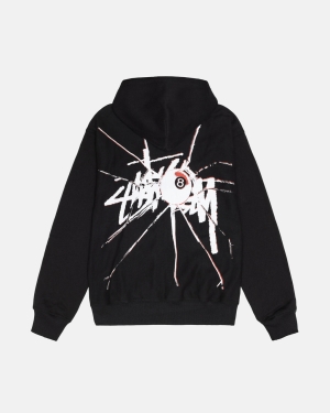 φουτερ με κουκουλα Stussy Shattered Zip μαυρα | 419-NGBLZR