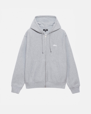 φουτερ με κουκουλα Stussy Stock Logo Zip γκρι | 346-MWIZVO